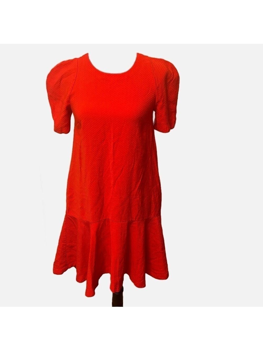 Anthropologie Maeve Dress Small Red Sz 0 Balloon Sleeves Tulip Hem Pockets Work